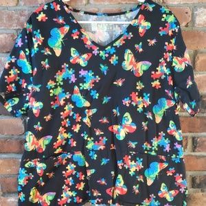 XL scrub top Autism awareness rainbow